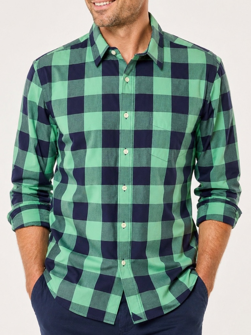 UNTUCKit Green and Navy Buffalo Plaid Button-Down Shirt Long Sleeve Father’s Day